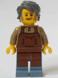 LEGO General Store Owner - Male, Reddish Brown Apron, Sand Blue Legs, Dark Bluish Gray Hair minifigure