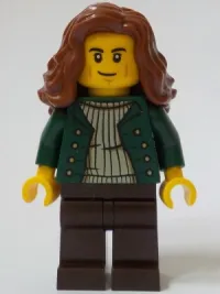 LEGO General Store Customer - Female, Dark Green Open Jacket, Dark Brown Legs, Reddish Brown Hair minifigure