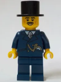 LEGO General Store Customer - Male, Dark Blue Suit, Black Top Hat, Black Moustache minifigure