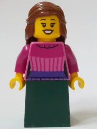 LEGO General Store Customer - Female, Dark Pink Sweater, Dark Green Skirt, Reddish Brown Hair minifigure