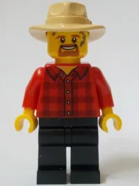 LEGO General Store Carriage Driver - Male, Red Plaid Flannel Shirt, Black Legs, Tan Fedora minifigure