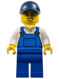 LEGO Train Worker - Female, Blue Overalls, Dark Blue Cap minifigure