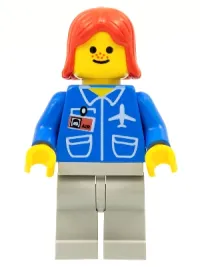 LEGO Airport - Blue, Light Gray Legs, Red Female Hair minifigure