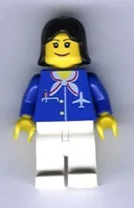 LEGO Airport - Blue with Scarf, Black Female Hair, Wide Smile and Eyebrows minifigure