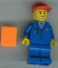 LEGO Airport - Blue 3 Button Jacket & Tie, Red Cap, Blue Legs, Orange Vest minifigure
