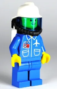 LEGO Airport - Blue, Blue Legs, White Fire Helmet, Breathing Hose, White Air Tanks, Nose Freckles minifigure