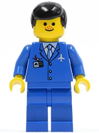 LEGO Airport - Blue 3 Button Jacket & Tie, Black Male Hair, Freckles minifigure