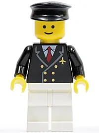LEGO Airport - Pilot with Red Tie and 6 Buttons, White Legs, Black Hat, Standard Grin minifigure
