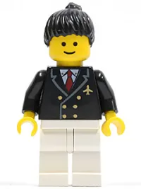 LEGO Airport - Pilot with Red Tie and 6 Buttons, White Legs, Black Ponytail Hair, Standard Grin minifigure