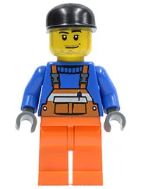 LEGO Overalls with Safety Stripe Orange, Orange Legs, Black Cap, Smirk and Stubble Beard minifigure