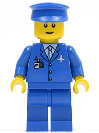 LEGO Airport - Blue 3 Button Jacket and Tie, Blue Hat, Blue Legs (Undetermined Eyebrows) minifigure