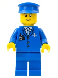 LEGO Airport - Blue 3 Button Jacket and Tie, Blue Hat, Blue Legs, Reddish Brown Eyebrows minifigure