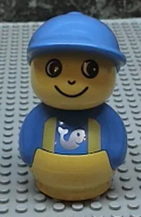 LEGO Primo Figure Boy with Yellow Base, Blue Top with Yellow Suspenders with Fish Pattern, Blue Hat minifigure