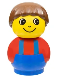 LEGO Primo Figure Boy with Blue Base, Red Top with Blue Suspenders, Brown Hair minifigure