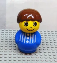 LEGO Primo Figure Boy with Blue Base, Blue Top with Stripes and Three Buttons, Brown Hair minifigure