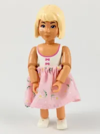 LEGO Belville Female - White Swimsuit with Dark Pink Bows Pattern, Light Yellow Hair, Pink Skirt with Flowers minifigure