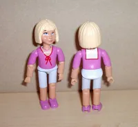 LEGO Belville Female - Light Violet Shorts, Dark Pink Shirt with String Bow, Light Yellow Hair minifigure