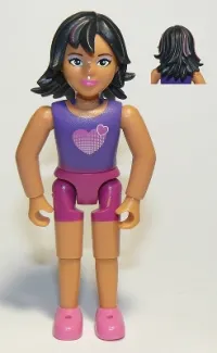 LEGO Belville Female - Magenta Shorts, Dark Purple Top with Hearts, Dark Pink Shoes, Black Hair with Dark Pink Streaks minifigure