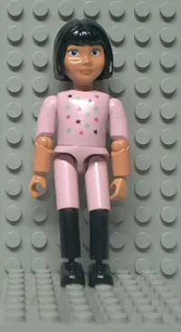 LEGO Belville Female - Pink Shorts, Black Boots Pattern, Pink Shirt with Stars, Black Hair minifigure