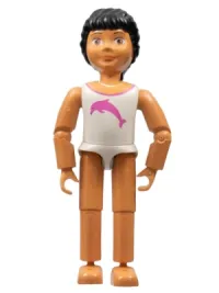 LEGO Belville Female - White Swimsuit with Dark Pink Dolphin Pattern, Black Hair minifigure