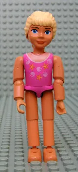 LEGO Belville Female - Girl with Dark Pink Swimsuit with Starfish and Shells Pattern, Light Yellow Hair Braided minifigure