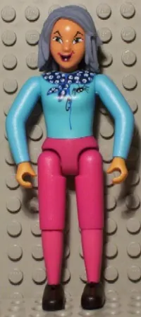 LEGO Belville Female - Sky Blue Top with Scarf and Spider Pattern, Magenta Legs, Sand Blue Hair minifigure