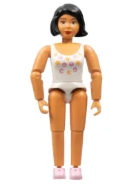 LEGO Belville Female - White Swimsuit with Shells and Starfish Pattern, Black Hair, Pink Shoes minifigure