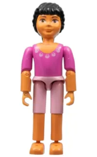 LEGO Belville Female - Dark Pink Top with Shell decoration at neckline, Pink Shorts, Black Hair minifigure