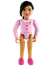 LEGO Belville Female - Girl with Bright Pink Top with Fur and Bow Detail, Gold Horseshoe Brooch, Dark Pink Shoes and Long Black Hair minifigure