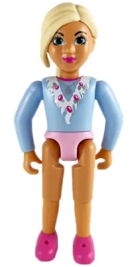 LEGO Belville Female - Girl with Light Blue Top with Fur Detail, Silver Horseshoe Necklace, Dark Pink Shoes and Long Light Yellow Hair minifigure