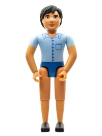 LEGO Belville Male - Blue Shorts, Blue Shirt with Buttons & Pocket Pattern, Black Hair minifigure
