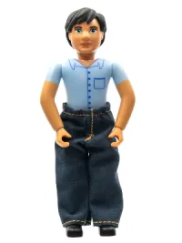 LEGO Belville Male  Blue Shorts, Blue Shirt with Buttons & Pocket Pattern, Black Hair, Pants minifigure