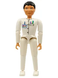 LEGO Belville Male - White Pants, White Shirt with Badge, Pocket and 2 Pens, Black Hair minifigure