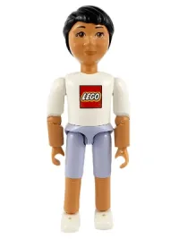 LEGO Belville Male - Light Violet Shorts, White Shirt with LEGO Logo, Black Hair minifigure