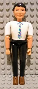 LEGO Belville Male - Black Pants, White Shirt, Black Hair, Multicolored Tie minifigure