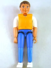 LEGO Belville Male - Brown Hair, White Shirt with Anchor Pattern, Blue Pants, White Shoes, Life Jacket minifigure