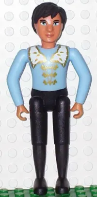 LEGO Belville Male - Black Pants, Light Blue Shirt with White and Gold Fur Pattern on Shoulders and Gold Fastenings on Front, Black Hair minifigure