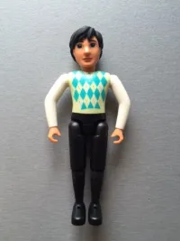 LEGO Belville Male - Black Legs, White Arms, Light Lime / Turquoise / White Argyle Top, Black Hair minifigure