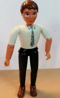 LEGO Belville Male - Black Pants, White Shirt, Brown Hair, Multicolored Tie minifigure