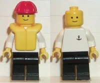 LEGO Boat Worker - Torso with Anchor, Black Legs, Red Construction Helmet, Life Jacket minifigure