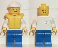 LEGO Boat Worker - Torso with Anchor, Blue Legs, White Construction Helmet, Life Jacket minifigure
