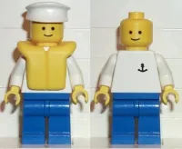 LEGO Boat Worker - Torso with Anchor, Blue Legs, White Hat, Life Jacket minifigure