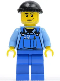 LEGO Overalls with Tools in Pocket Blue, Black Knit Cap, Smirk and Stubble Beard minifigure