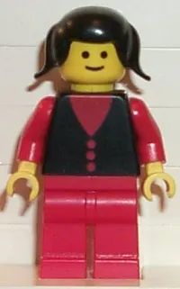 LEGO Shirt with 3 Buttons - Red, Red Arms, Red Legs, Black Pigtails Hair minifigure