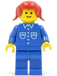 LEGO Shirt with 6 Buttons - Blue, Blue Legs, Red Pigtails Hair minifigure