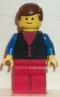 LEGO Shirt with 3 Buttons - Red, Blue Arms, Red Legs, Brown Male Hair minifigure