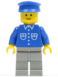 LEGO Shirt with 6 Buttons - Blue, Light Gray Legs, Blue Hat minifigure