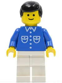LEGO Shirt with 6 Buttons - Blue, White Legs, Black Male Hair minifigure