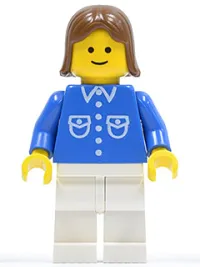 LEGO Shirt with 6 Buttons - Blue, White Legs, Brown Female Hair minifigure