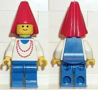 LEGO Maiden with Necklace - Blue Legs, Cape, Red Cone Hat, Blue Plastic Cape minifigure
